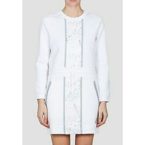 NWT NIKE WOMEN Sz Medium TECH FLECCE SPLATTER LONG SLEEVE DRESS IN WHITE